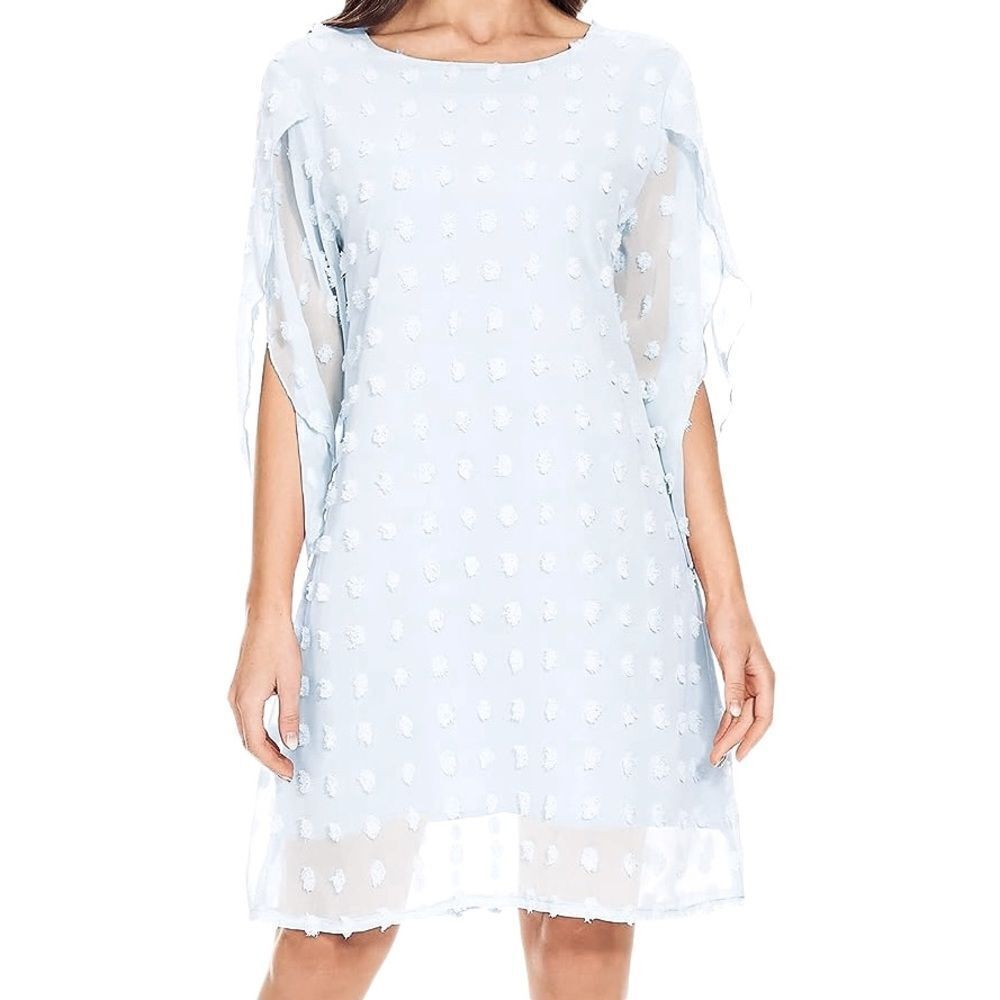 Belongsci Women’s White Eyelet Mini Midi Split Sleeve Crew Neck Dress Size XXL